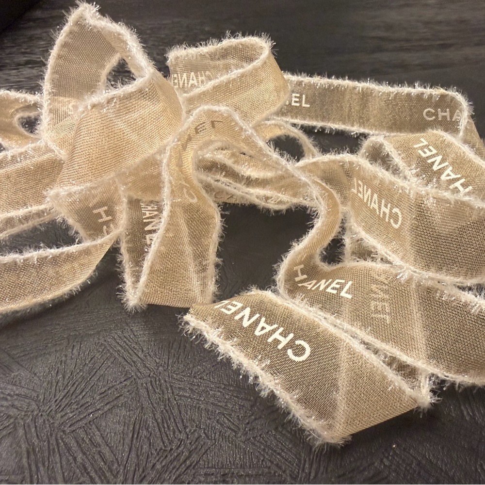 CHANEL Beige Textured Ribbon with Fringe 7 feet long